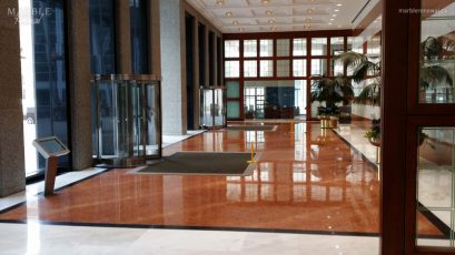 Commercial Lobby, Polished Marble and Granite Floor - Scope of work: grind floor flat, sand, polish and protect floor with a two-step penetrating sealer.