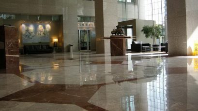 Commercial Lobby, Polished Floor - Scope of work: Polished marble floor. Grind floor flat, sand and polish plus protect floor with a two-step penetrating sealer.