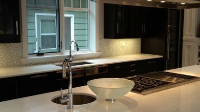 Residential Kitchen, Polished Marble Island and Counter Top - Scope of work: sand to remove existing damage, apply topical coating to protect marble from future etching and staining and polish coating to a high shine.