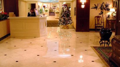 Hotel Lobby, Polished Marble and Granite Floor - Scope of work: sand, polish and protect floor with a penetrating sealer.