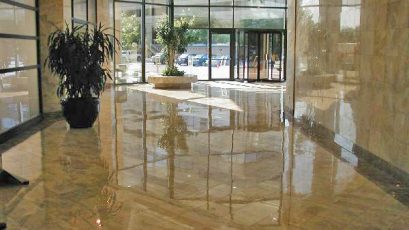 Commercial Lobby, Polished Marble Floor - Scope of work: sand, polish and protect floor with a penetrating sealer.