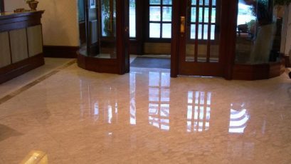 Condominium Lobby, Polished Marble Floor - Scope of work: sand, polish and protect floor with a penetrating sealer.